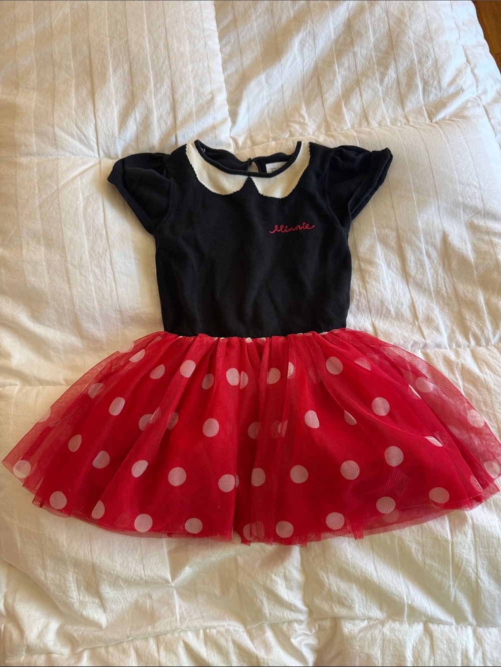 GAP Black Top with White Peter Pan Collar and Red Polka Dot Tulle Skirt